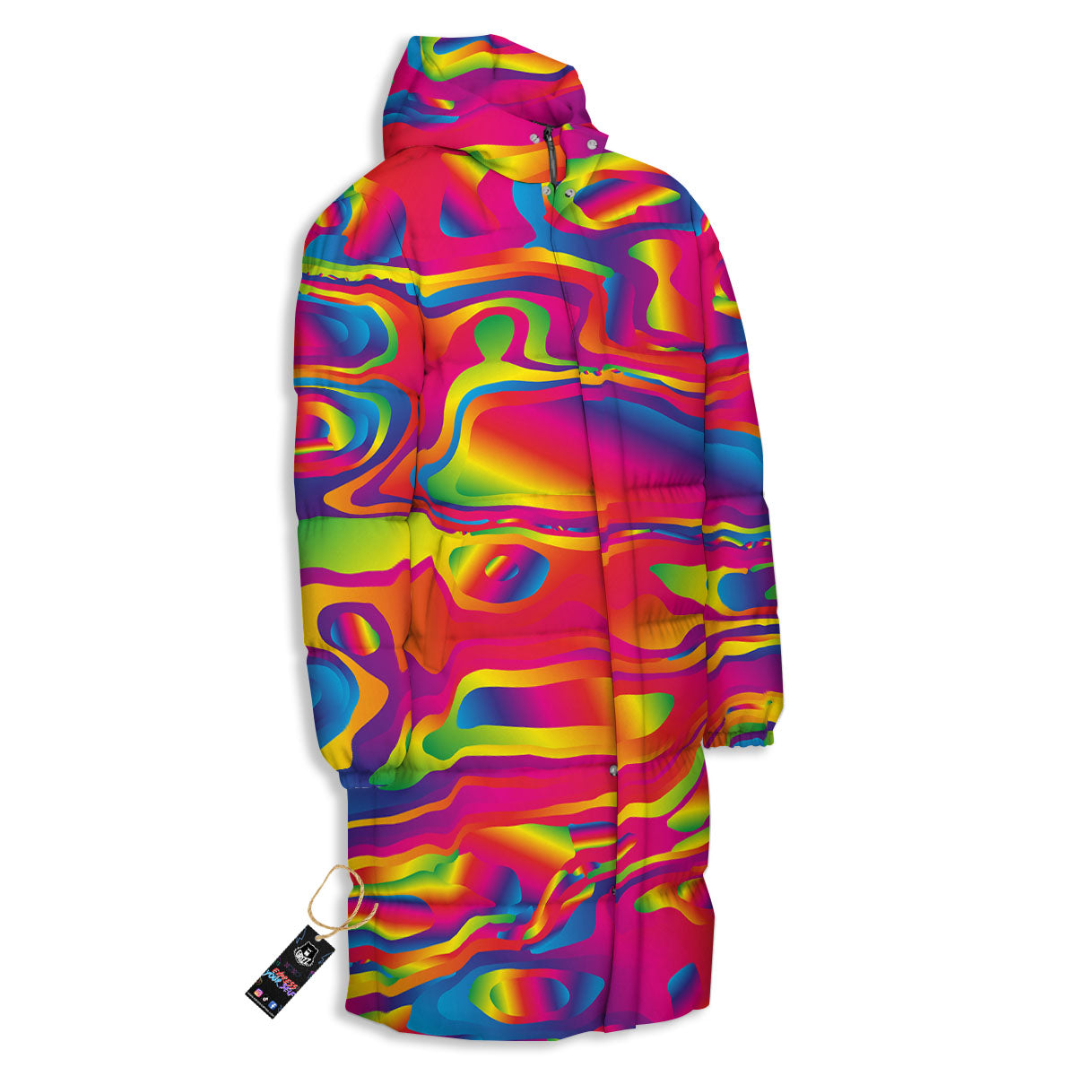 Liquid Trippy Abstract Colorful Print Long Down Jacket