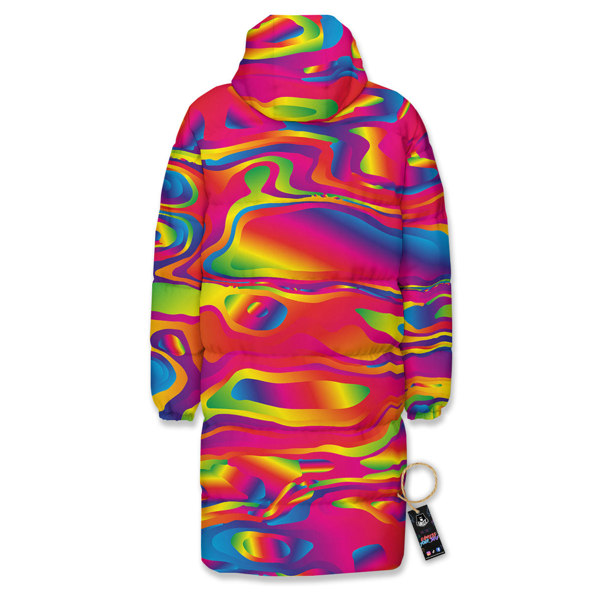 Liquid Trippy Abstract Colorful Print Long Down Jacket