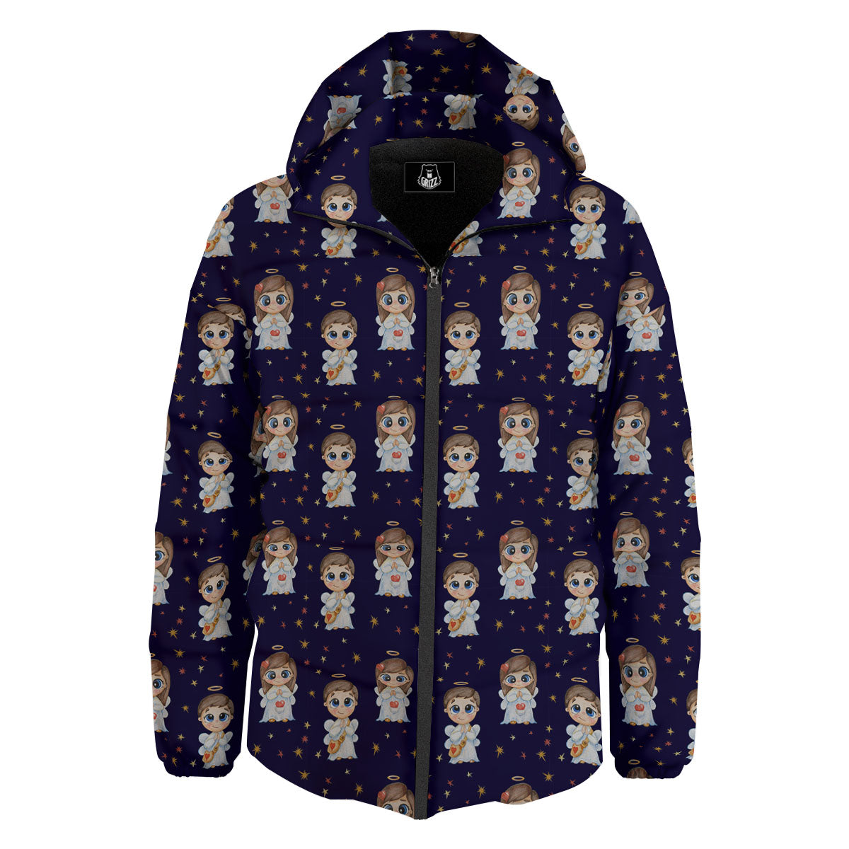 Little Angel Print Pattern Down Jacket-grizzshop