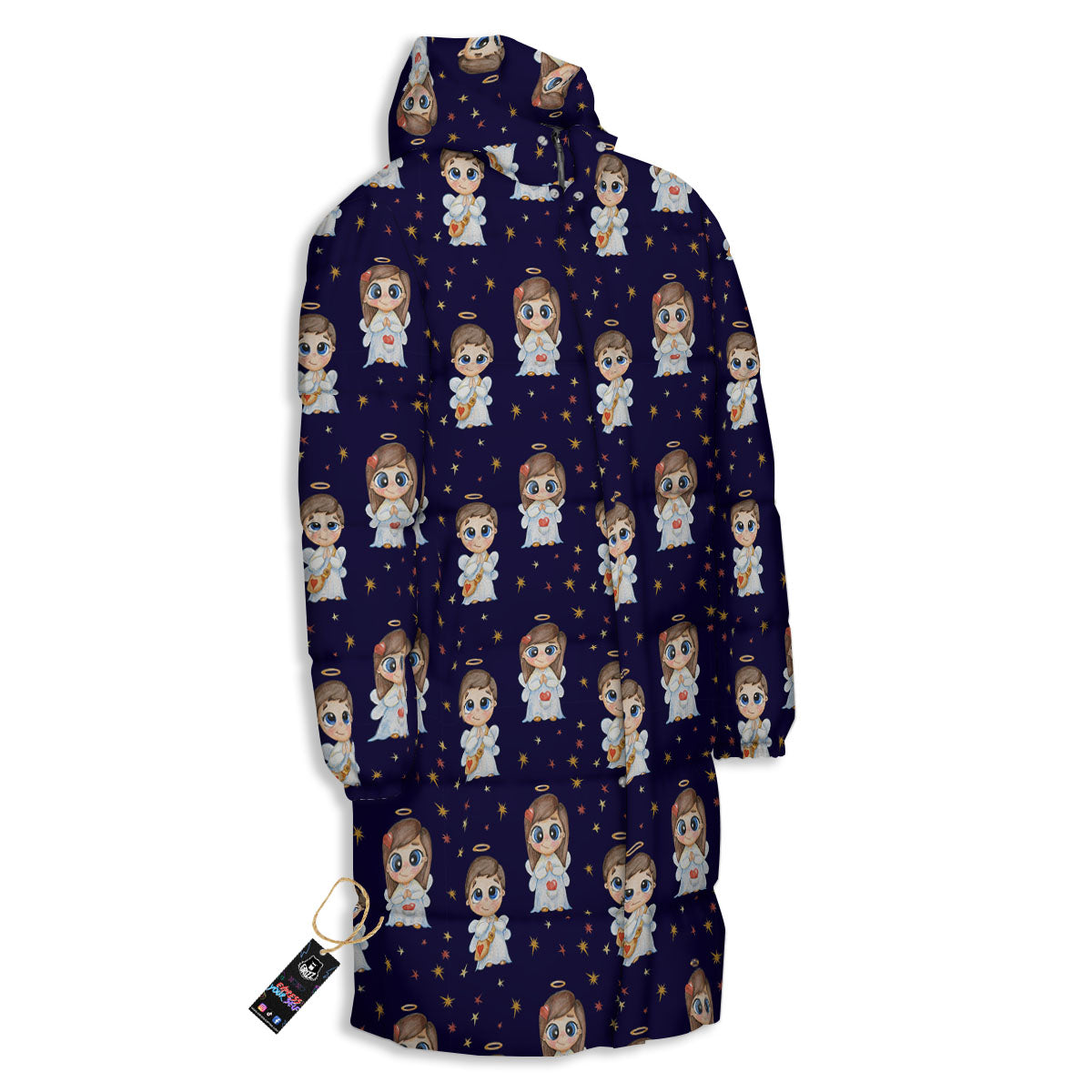 Little Angel Print Pattern Long Down Jacket-grizzshop