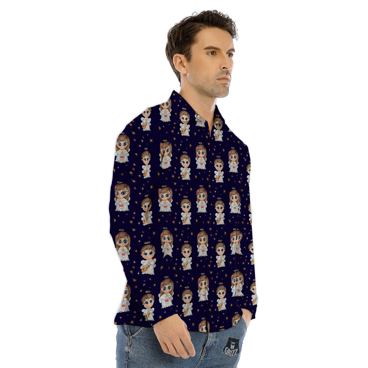 Little Angel Print Pattern Men's Dress Shirts-grizzshop
