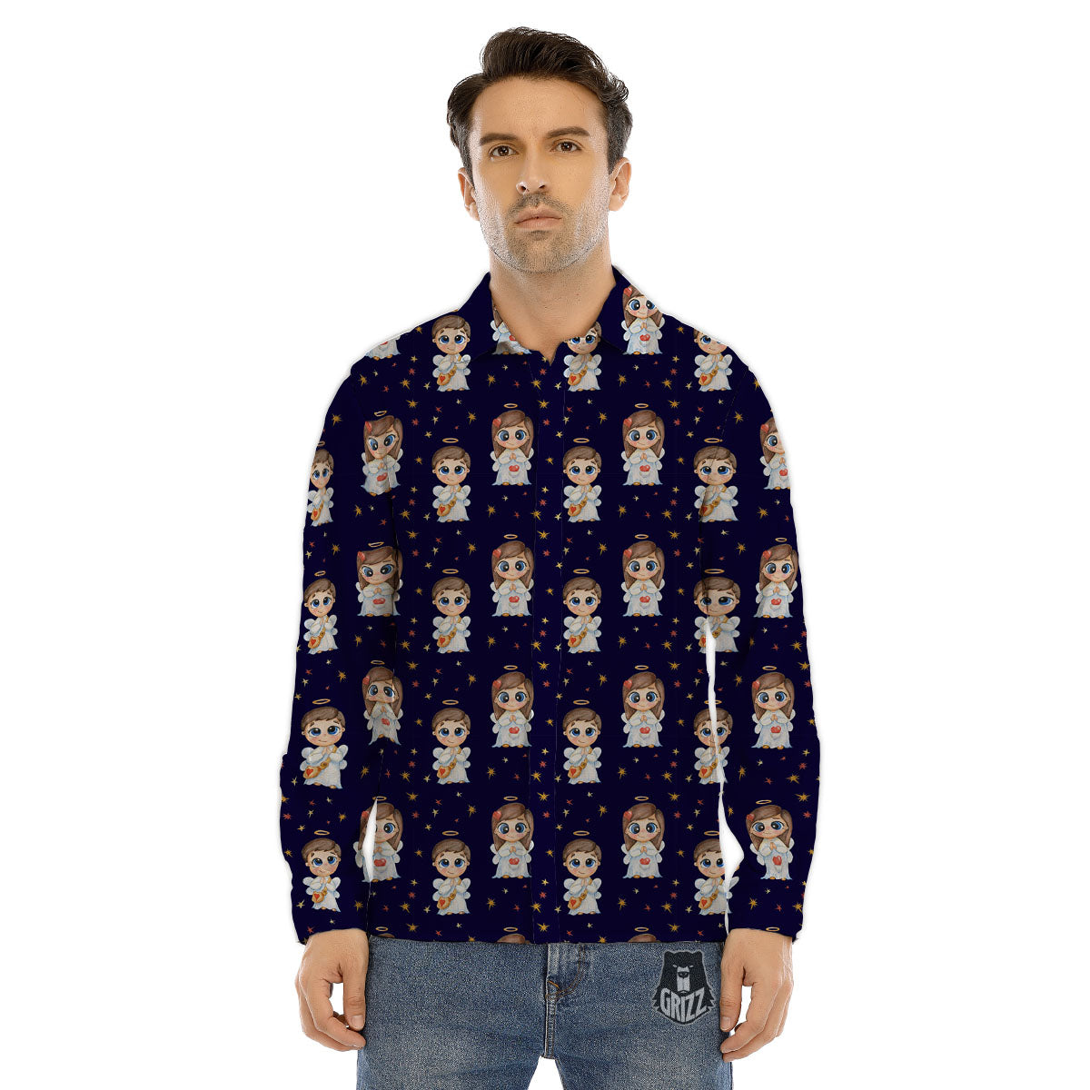 Little Angel Print Pattern Men's Dress Shirts-grizzshop