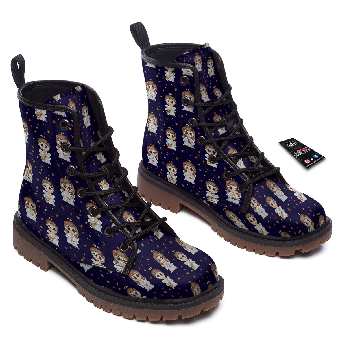 Little Angel Print Pattern Work Boots-grizzshop