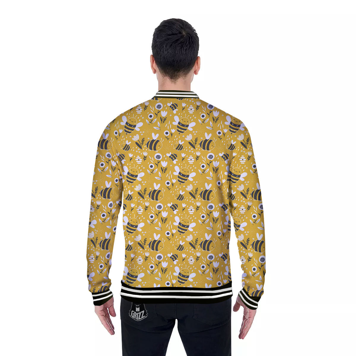Little Bee Print Pattern Baseball Jacket-grizzshop