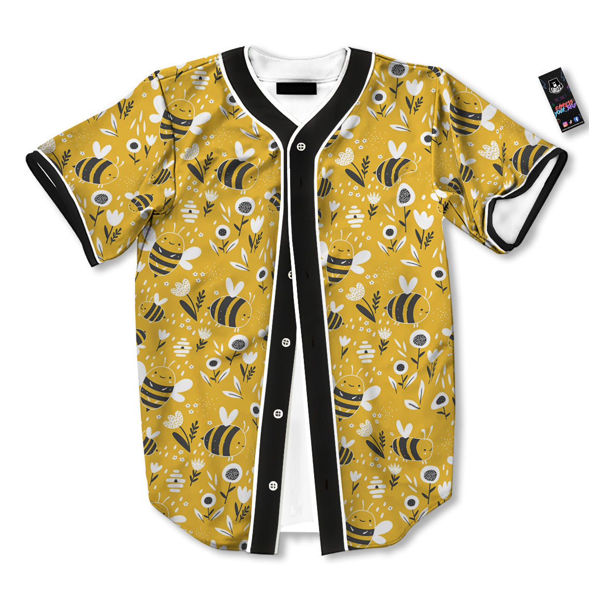 Little Bee Print Pattern Baseball Jersey-grizzshop