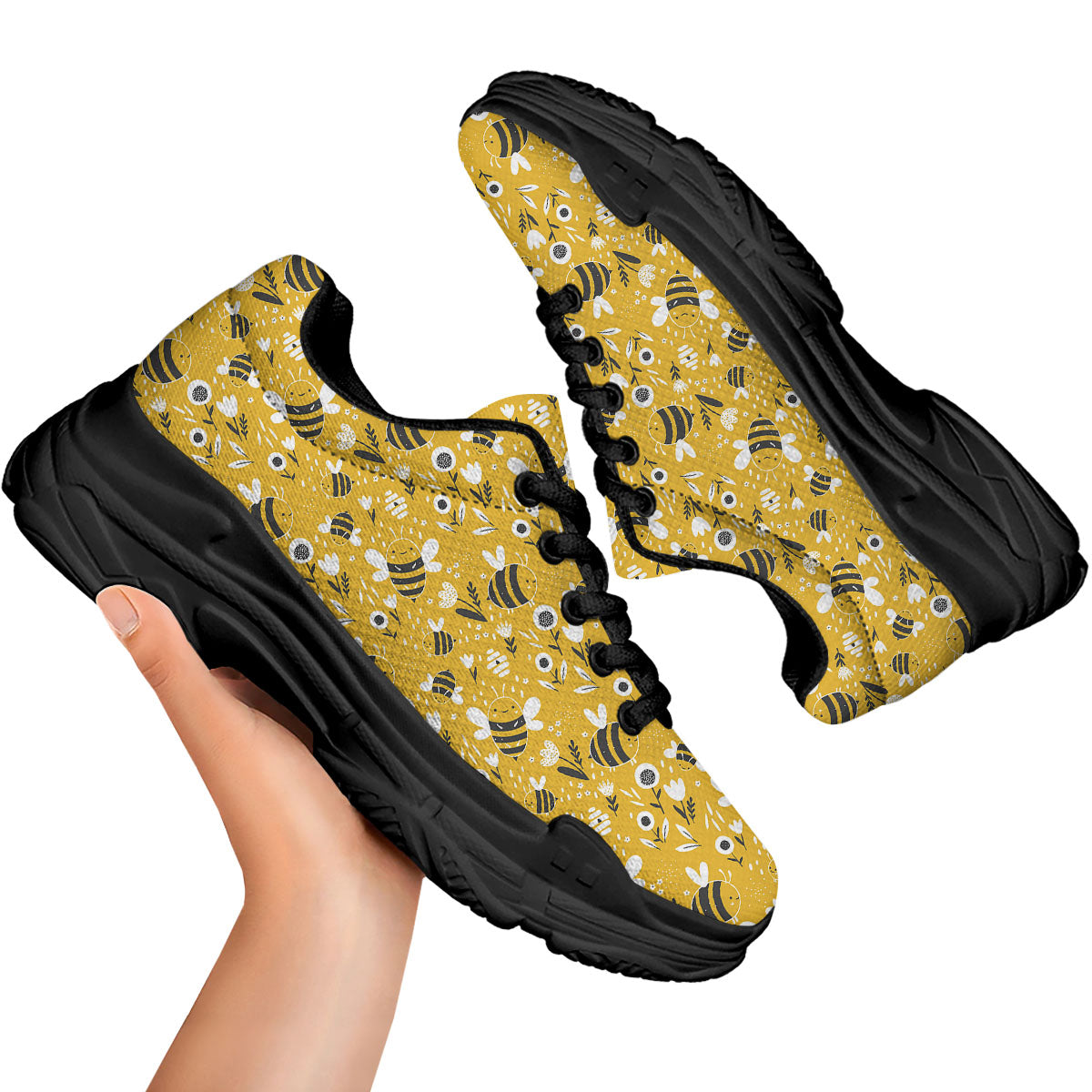 Little Bee Print Pattern Black Chunky Shoes-grizzshop