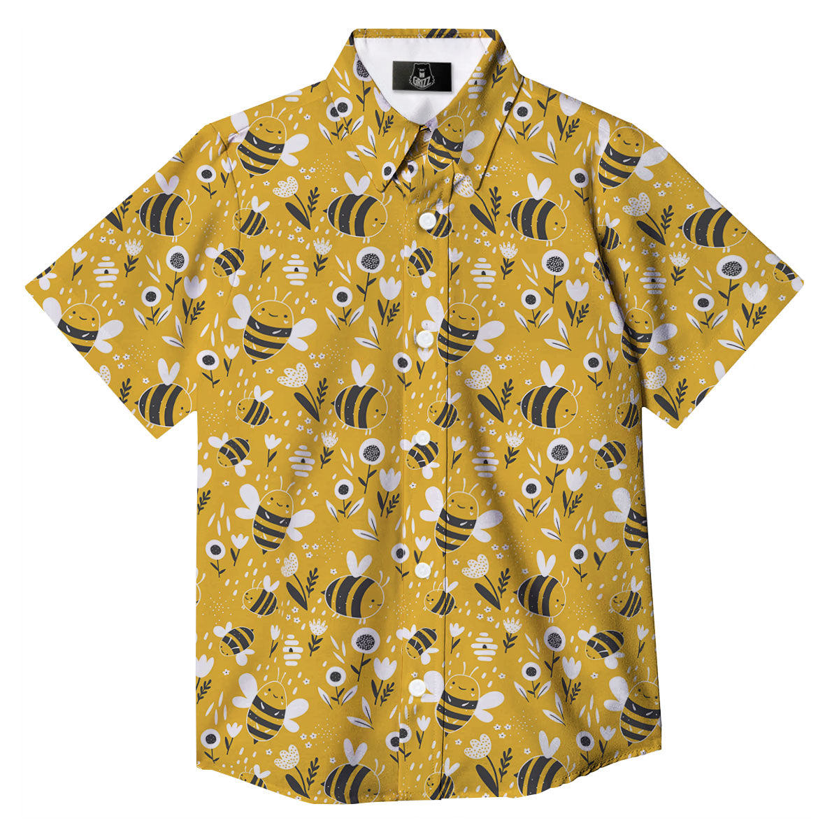 Little Bee Print Pattern Button Up Shirt-grizzshop