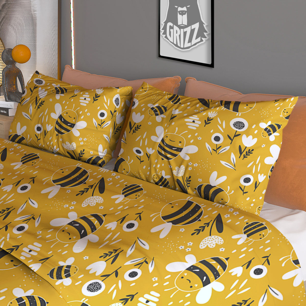 Little Bee Print Pattern Duvet Cover Bedding Set