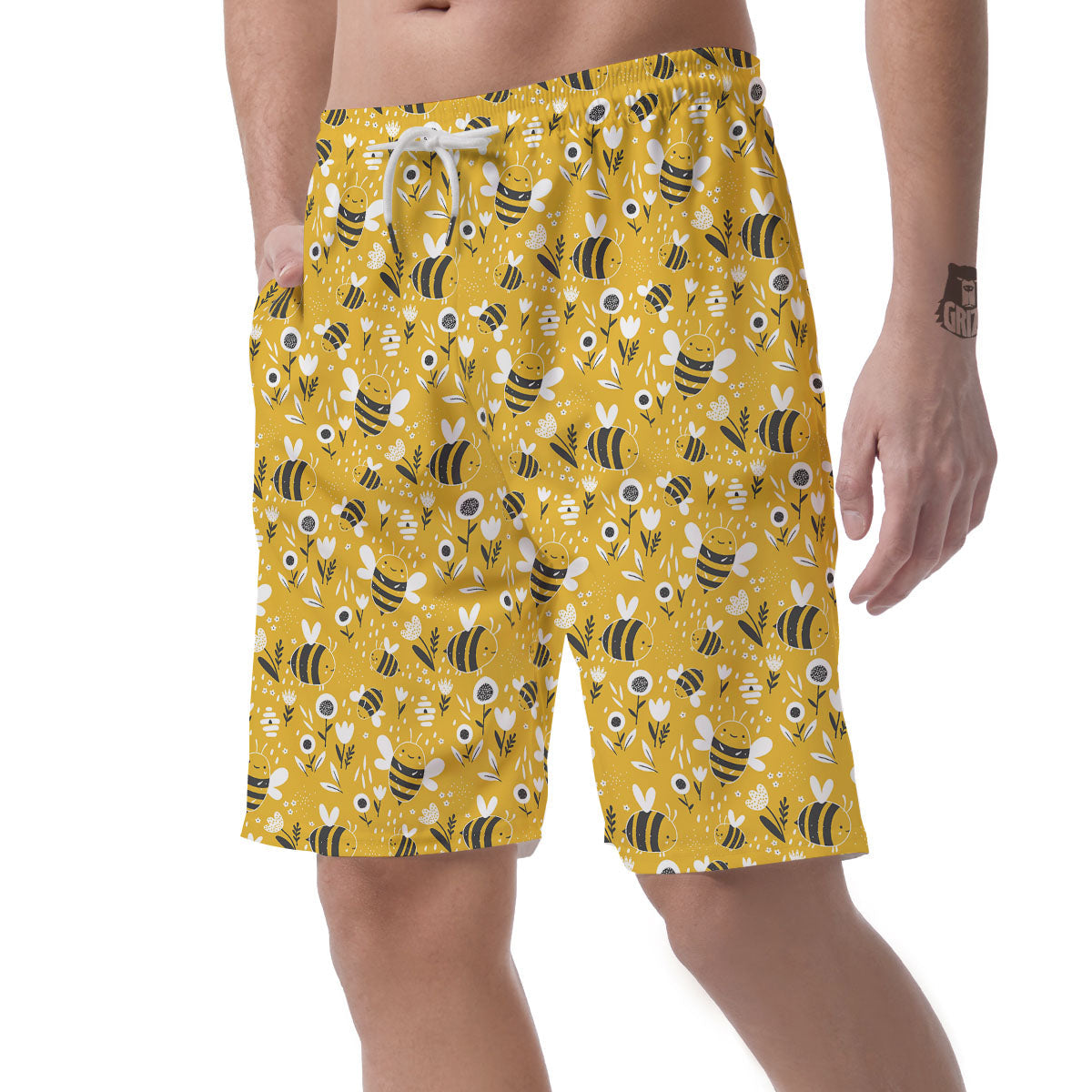 Little Bee Print Pattern Men's Shorts-grizzshop