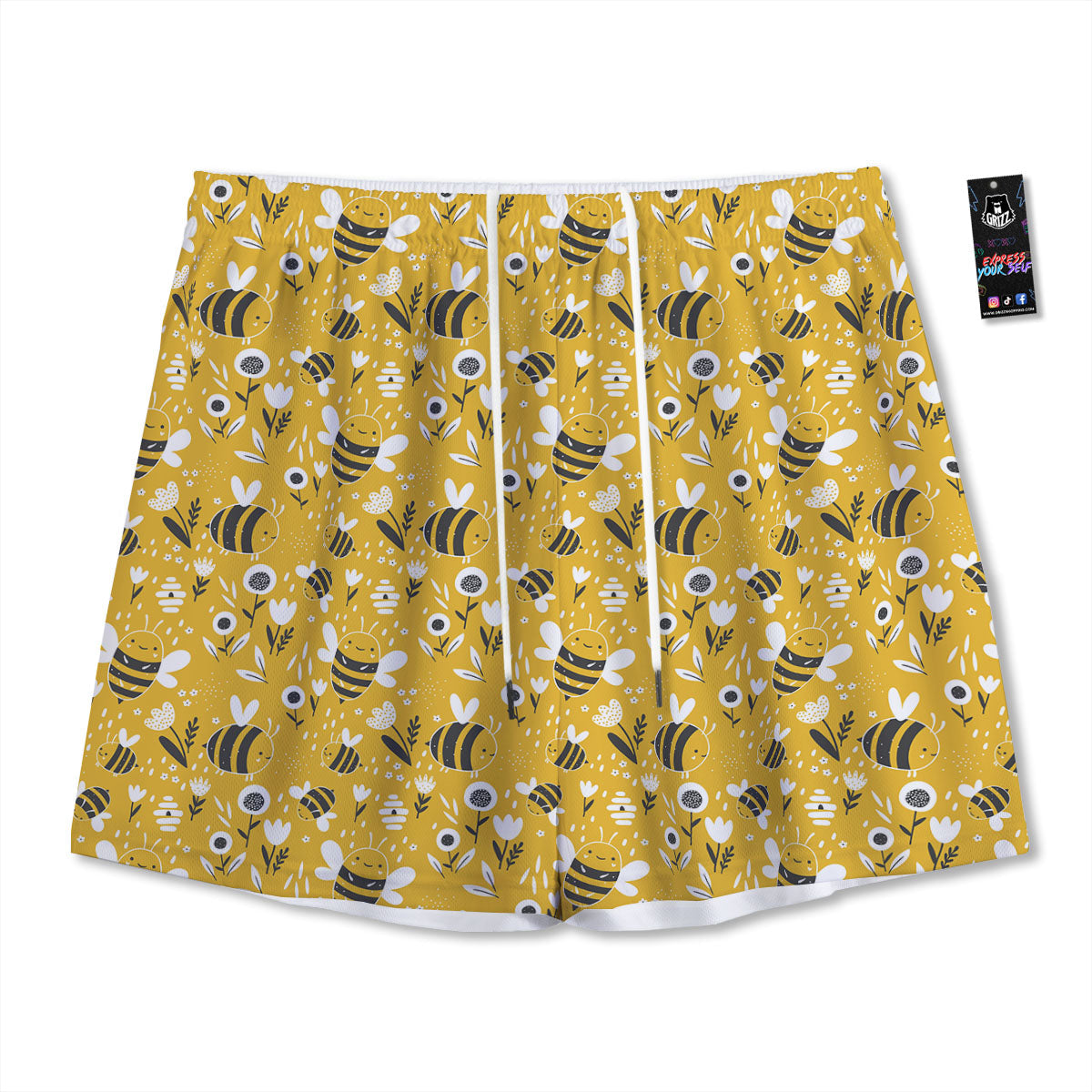 Little Bee Print Pattern Mesh Shorts