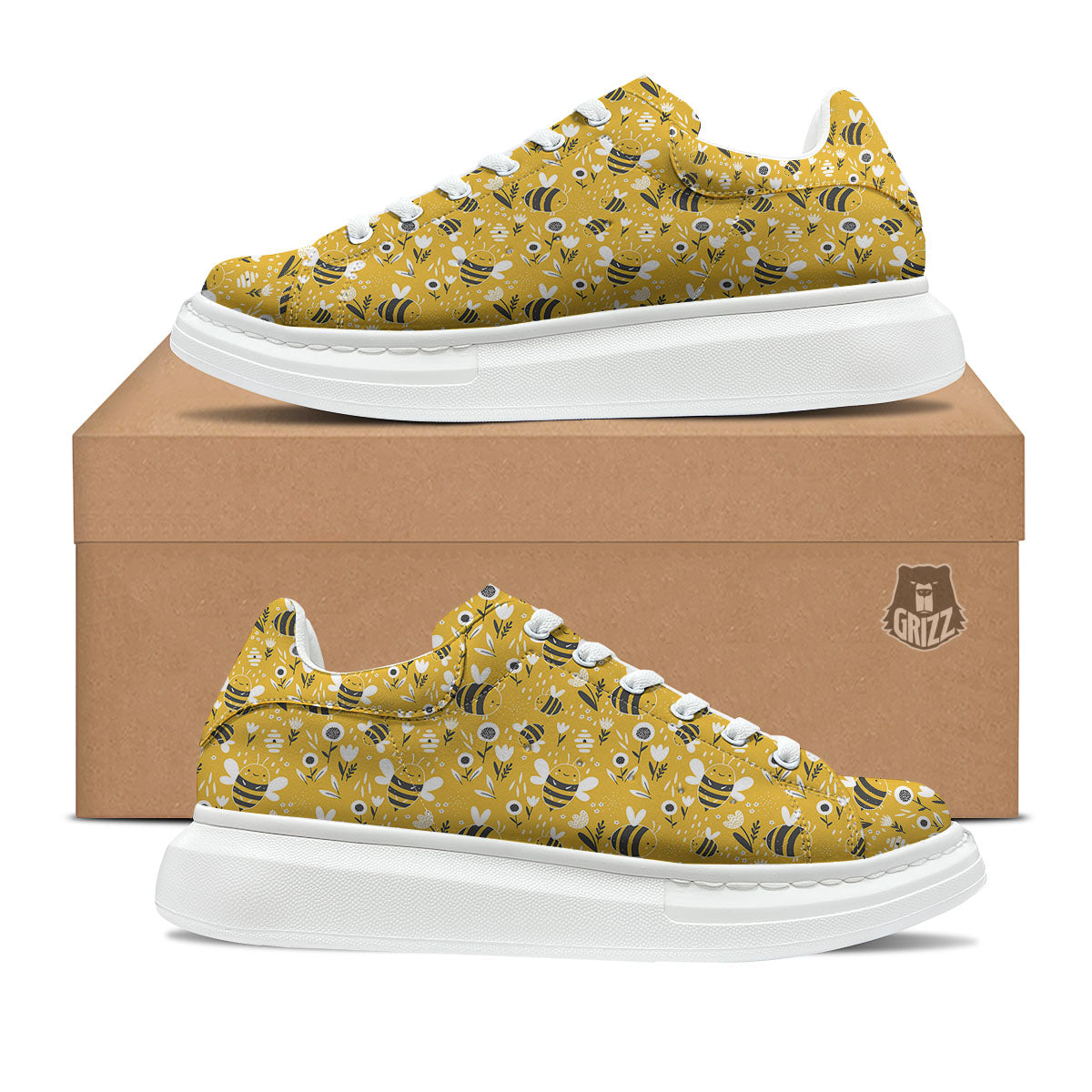 Little Bee Print Pattern Platform Shoes-grizzshop