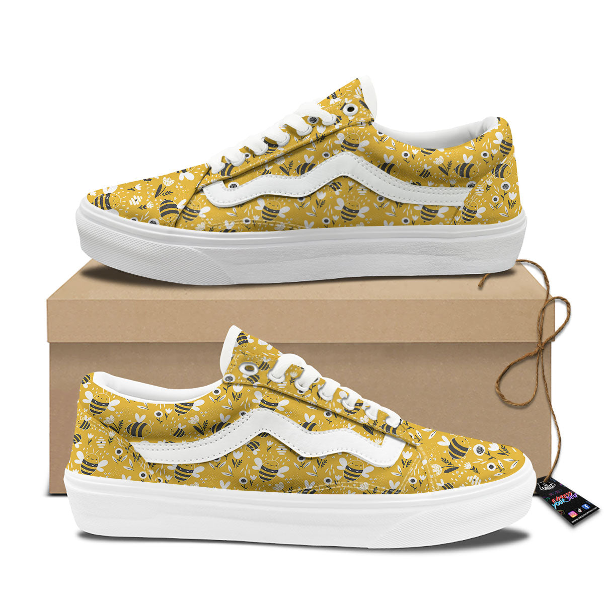 Little Bee Print Pattern Skate Shoes-grizzshop