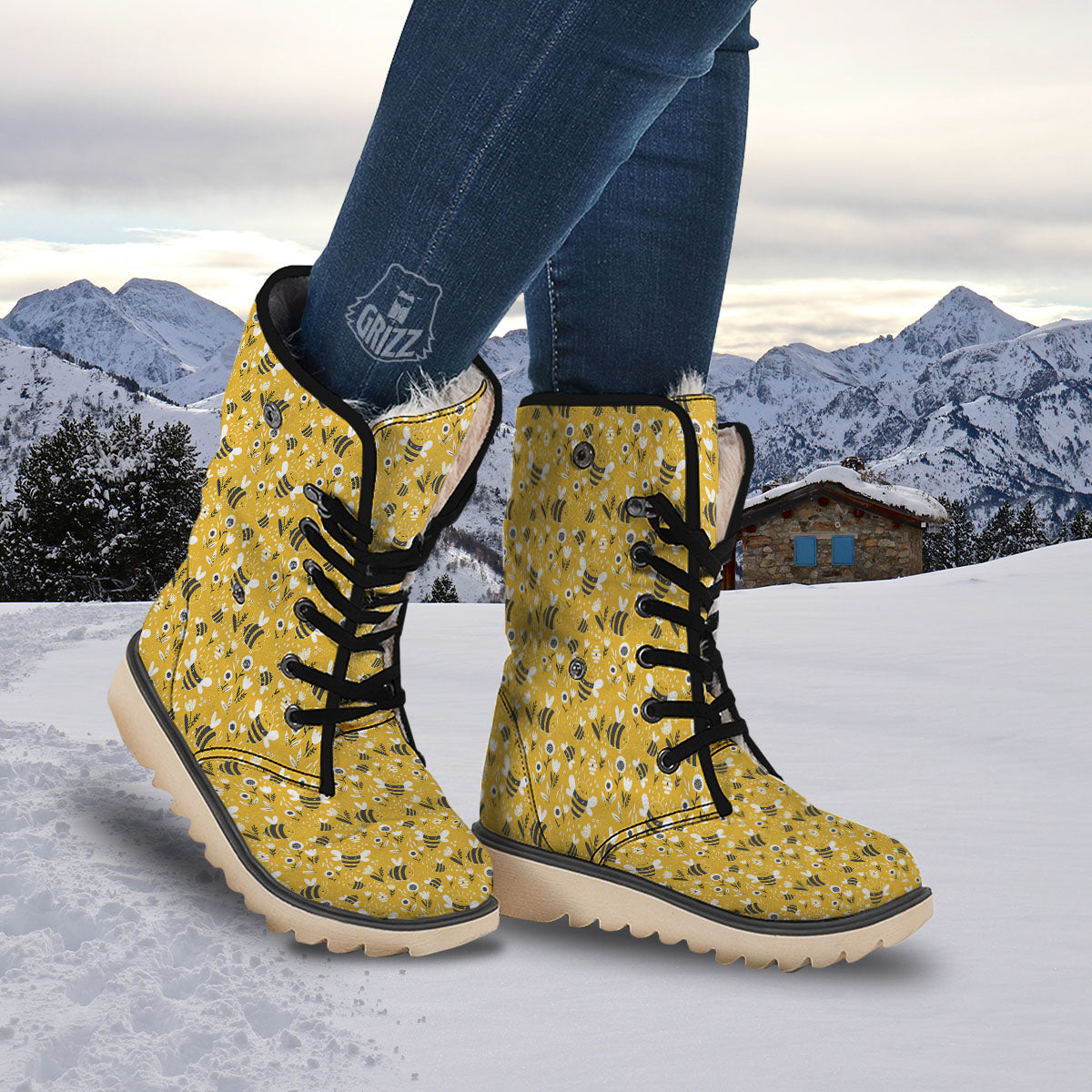 Little Bee Print Pattern Snow Boots-grizzshop