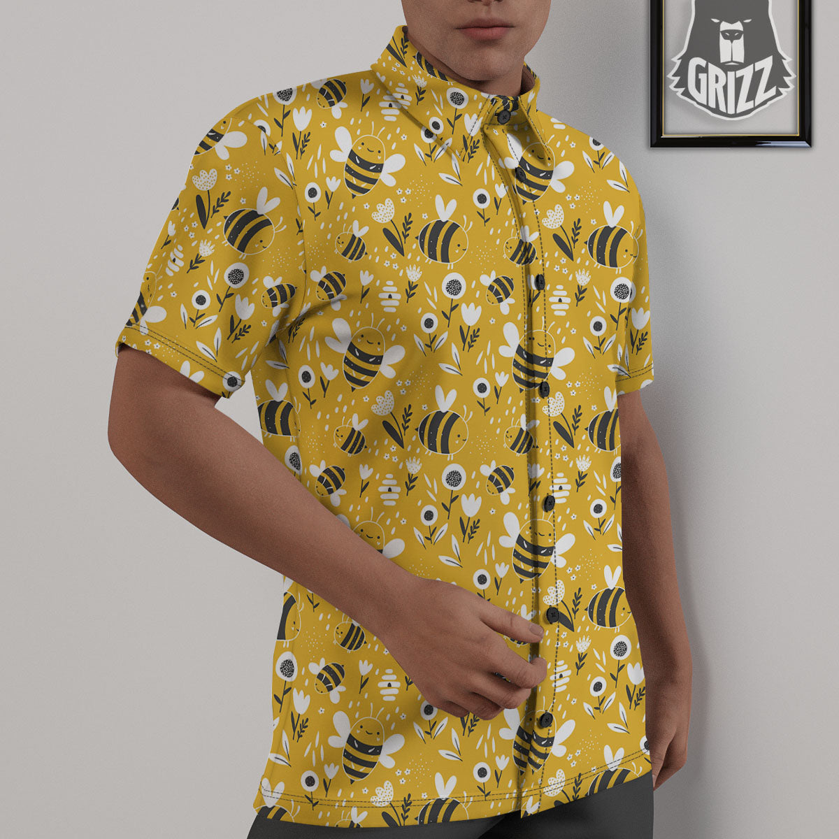 Little Bee Print Pattern Untucked Shirts-grizzshop