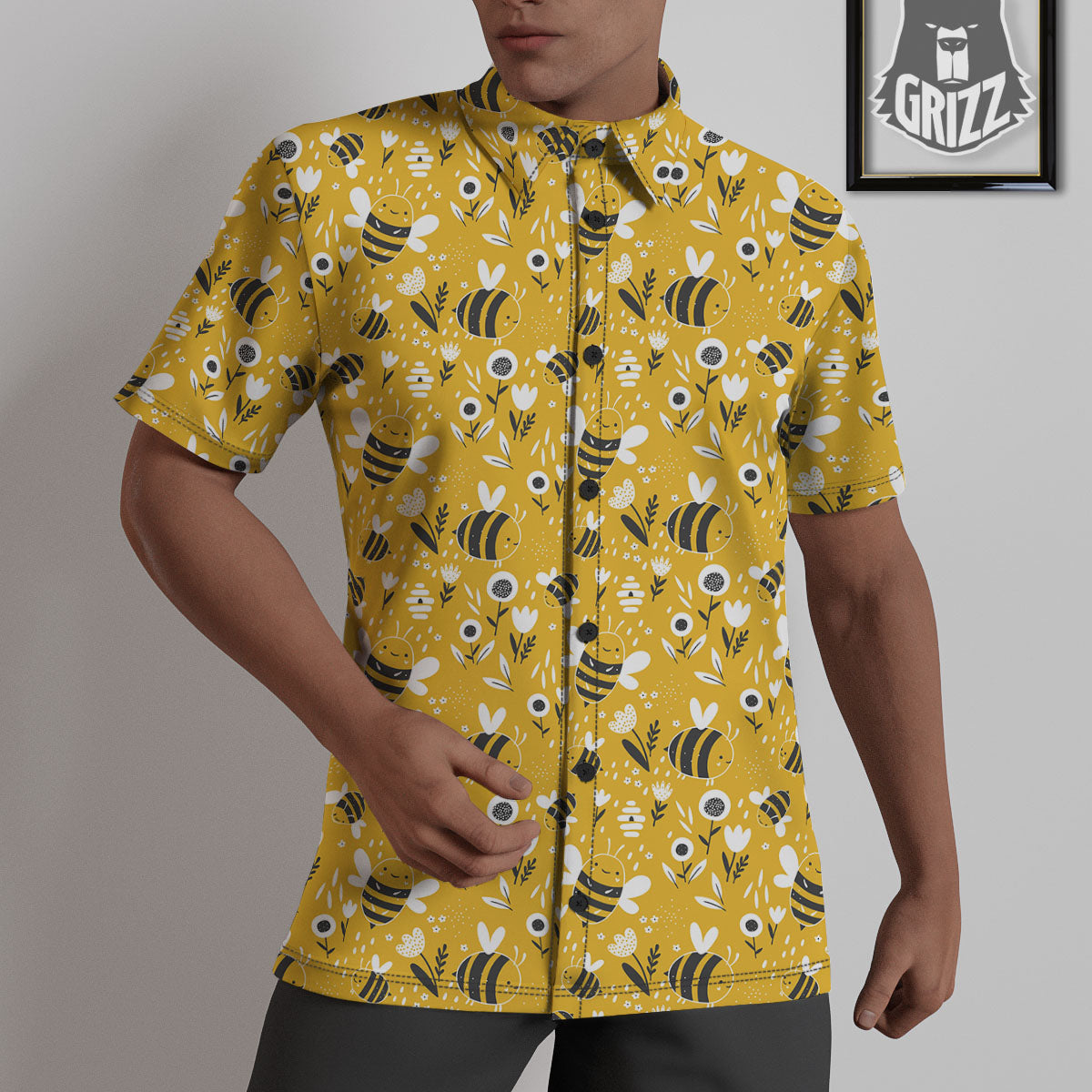 Little Bee Print Pattern Untucked Shirts-grizzshop