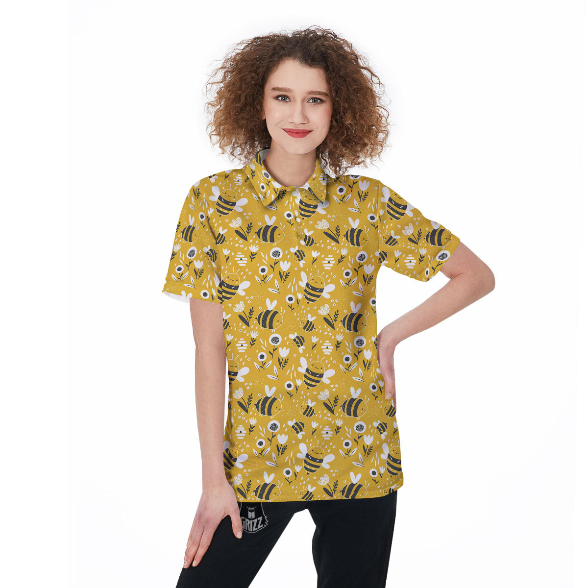 Little Bee Print Pattern Women's Golf Shirts-grizzshop