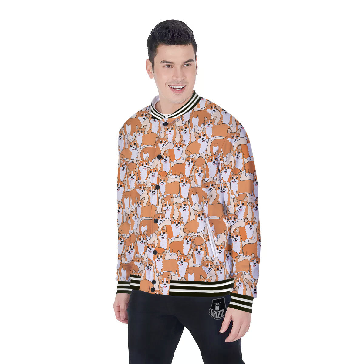 Little Corgi Print Pattern Baseball Jacket-grizzshop