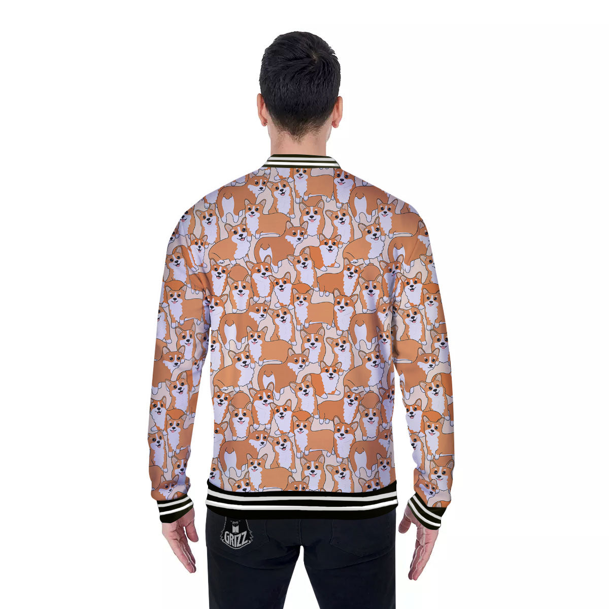Little Corgi Print Pattern Baseball Jacket-grizzshop