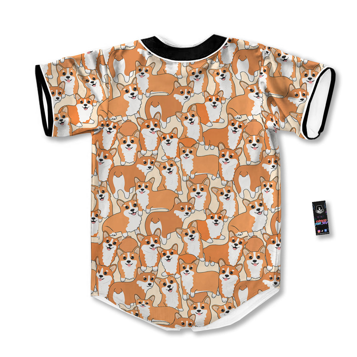 Little Corgi Print Pattern Baseball Jersey-grizzshop