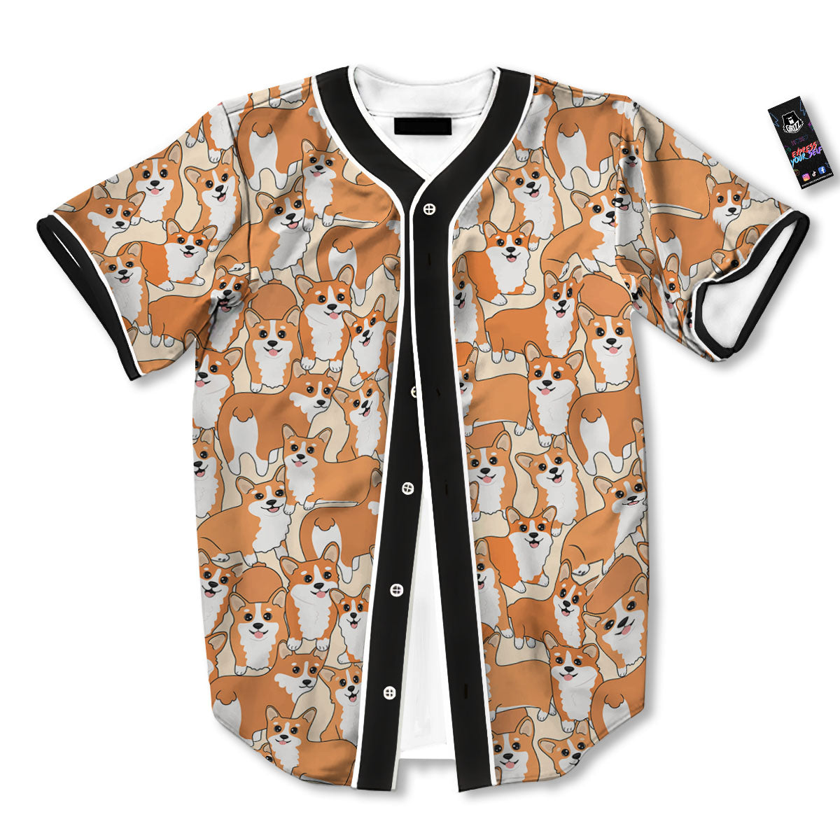 Little Corgi Print Pattern Baseball Jersey-grizzshop