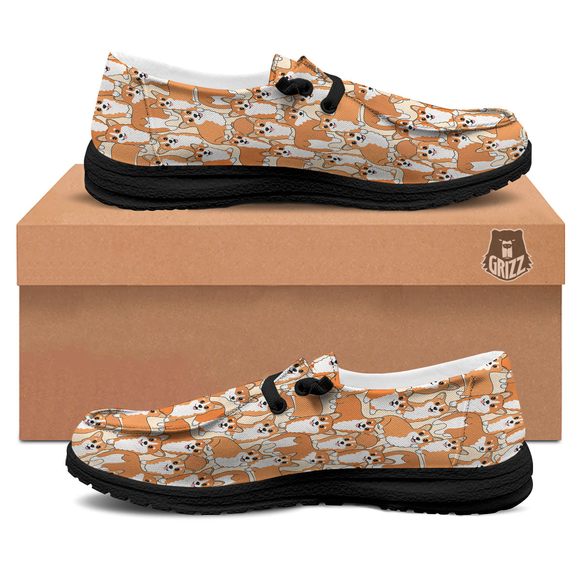 Little Corgi Print Pattern Black Loafers-grizzshop