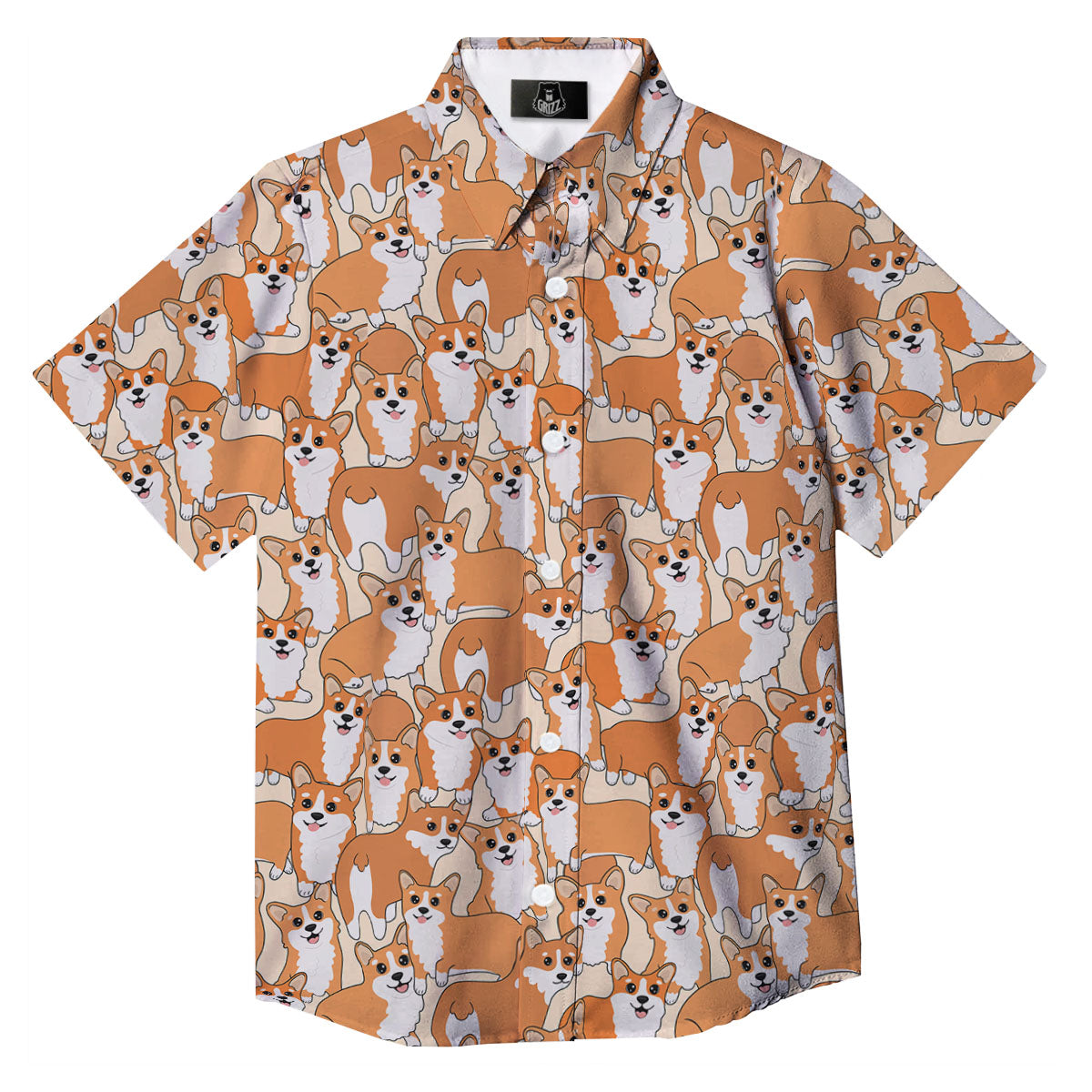 Little Corgi Print Pattern Button Up Shirt-grizzshop