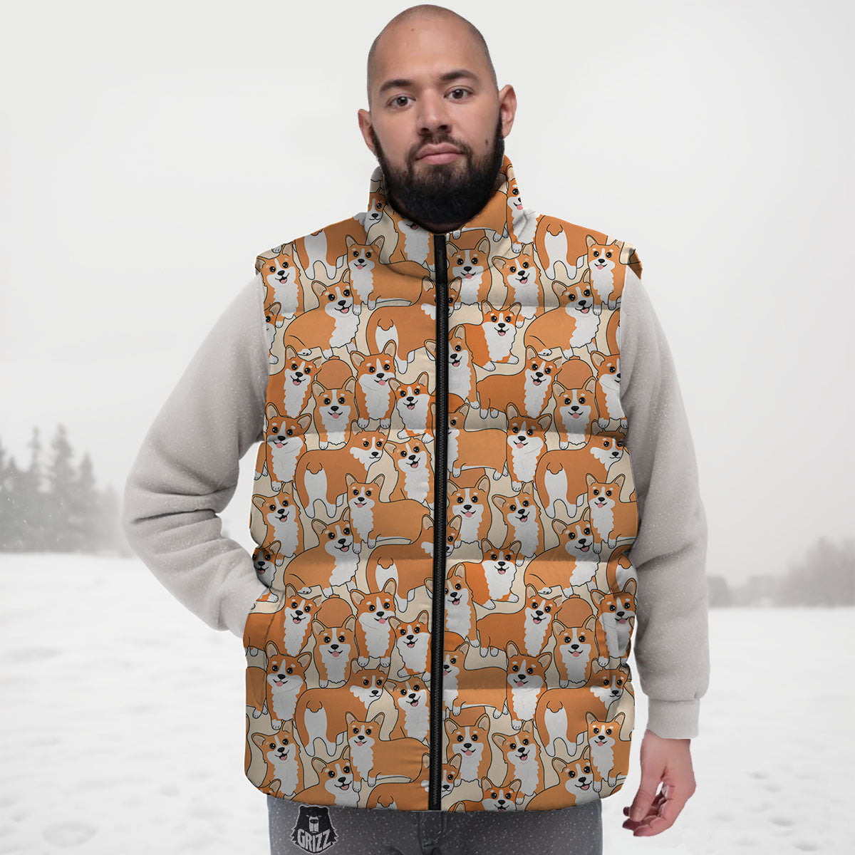 Little Corgi Print Pattern Down Vest