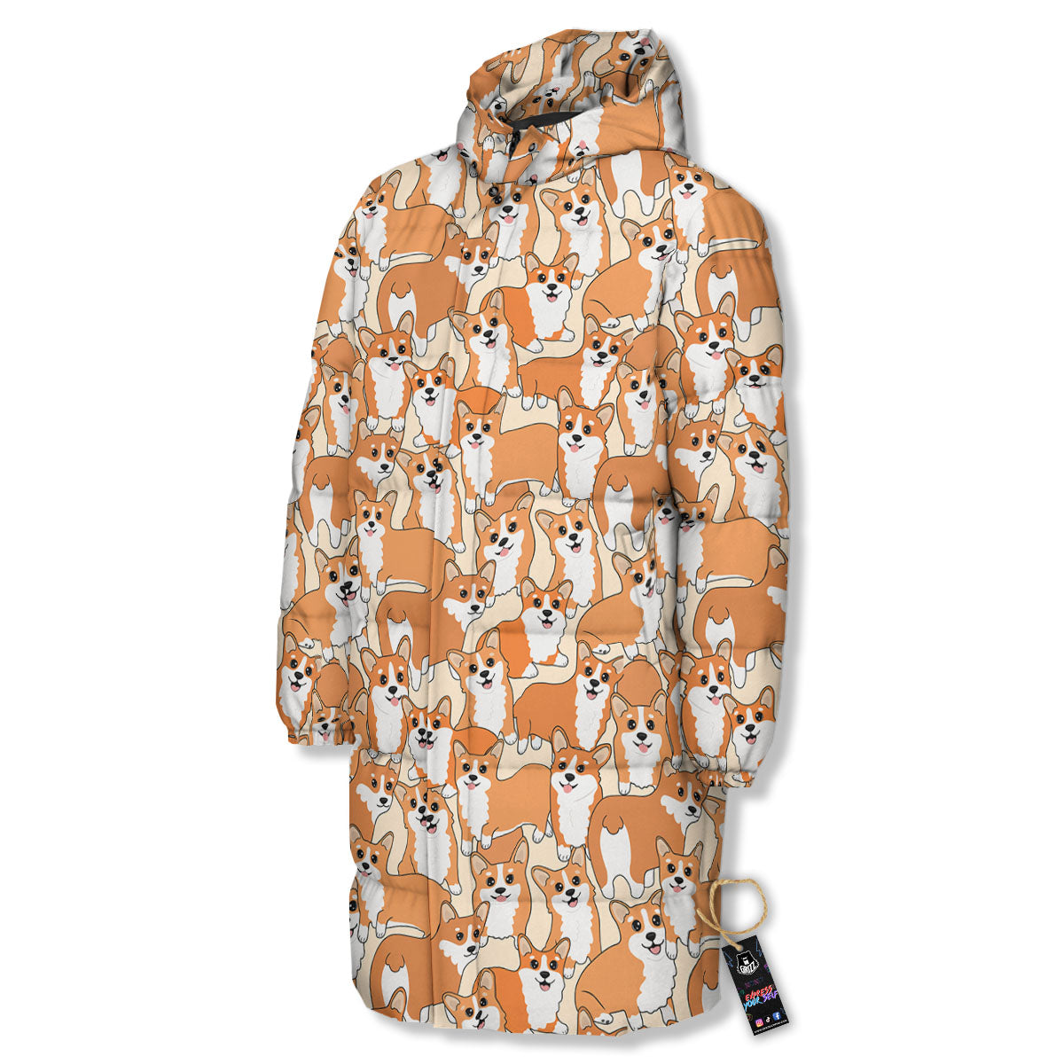 Little Corgi Print Pattern Long Down Jacket-grizzshop