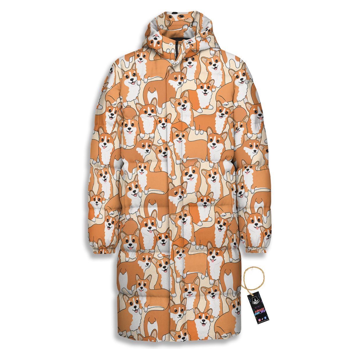 Little Corgi Print Pattern Long Down Jacket-grizzshop