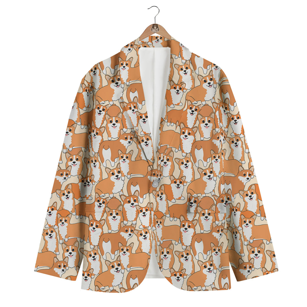 Little Corgi Print Pattern Men's Blazer-grizzshop