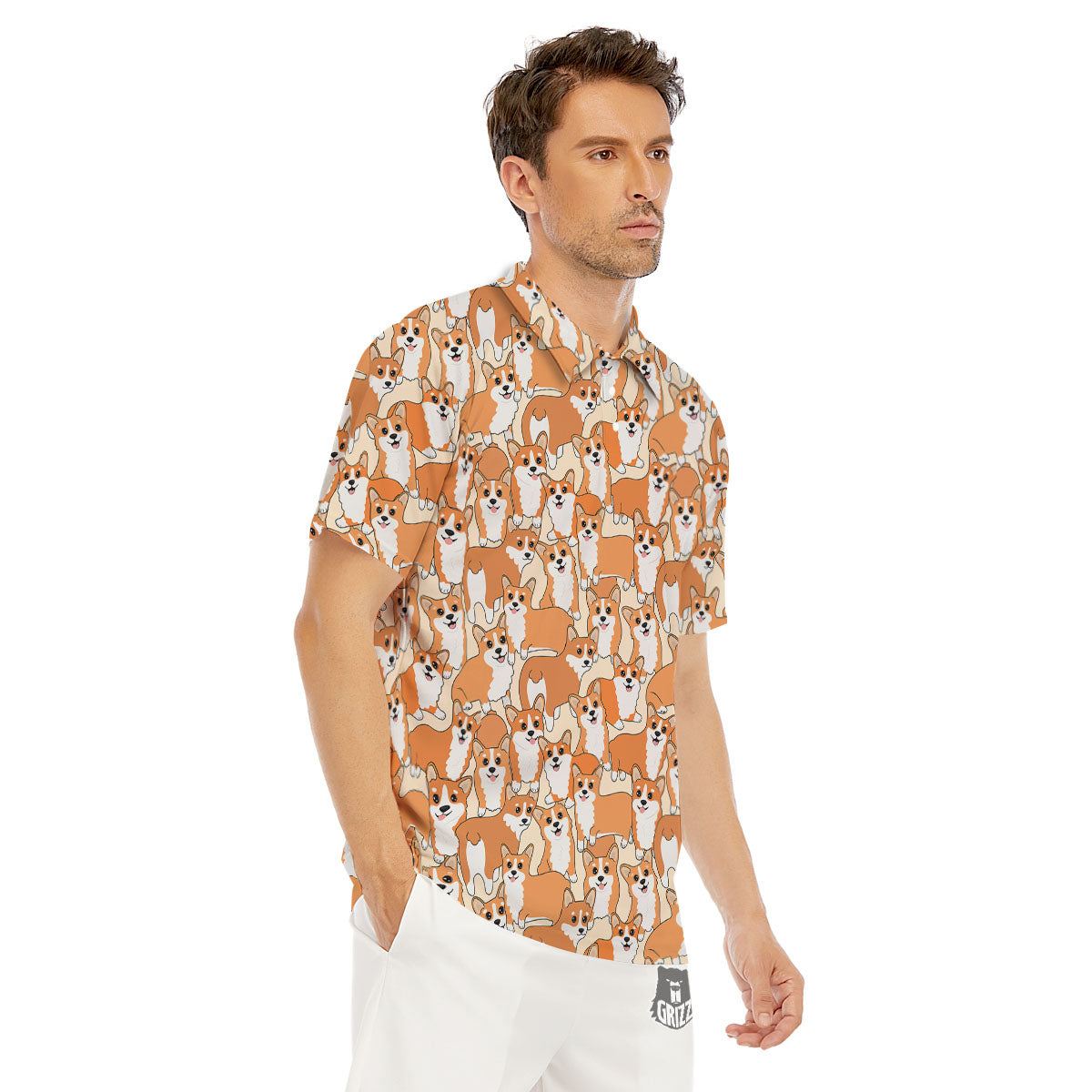 Little Corgi Print Pattern Men's Golf Shirts-grizzshop