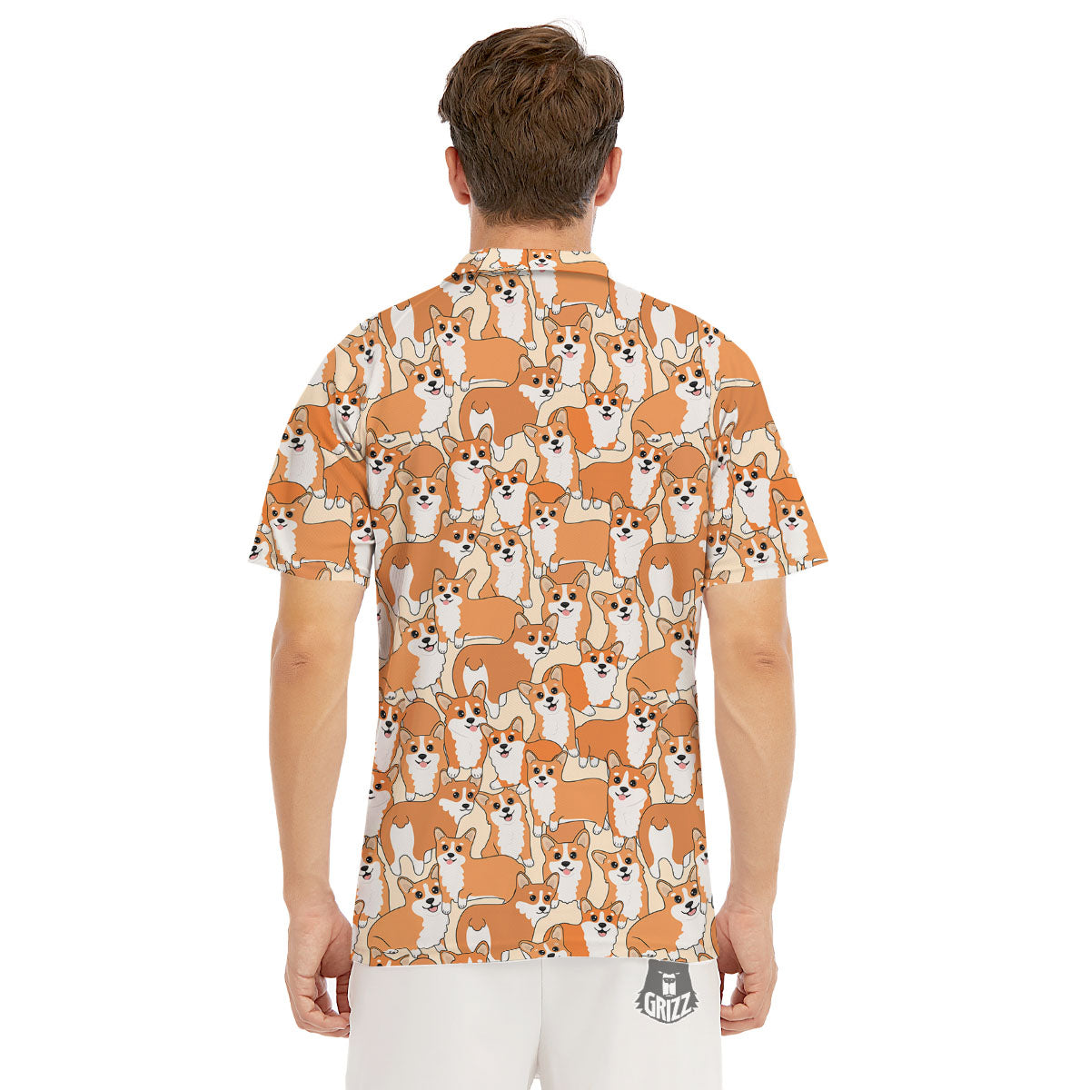 Little Corgi Print Pattern Men's Golf Shirts-grizzshop