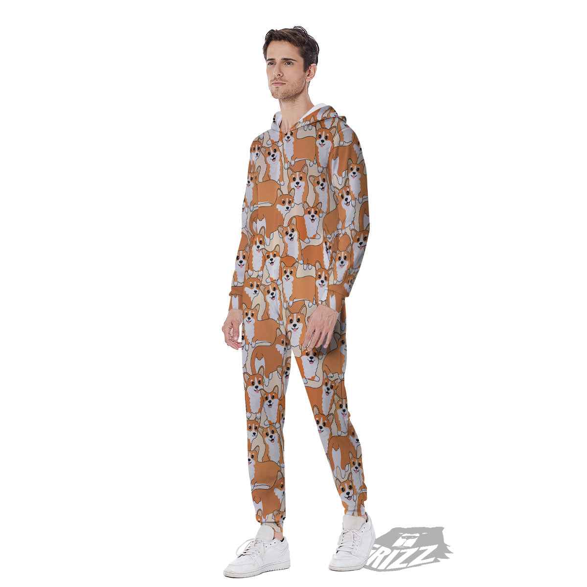 Little Corgi Print Pattern Men's Jumpsuit-grizzshop