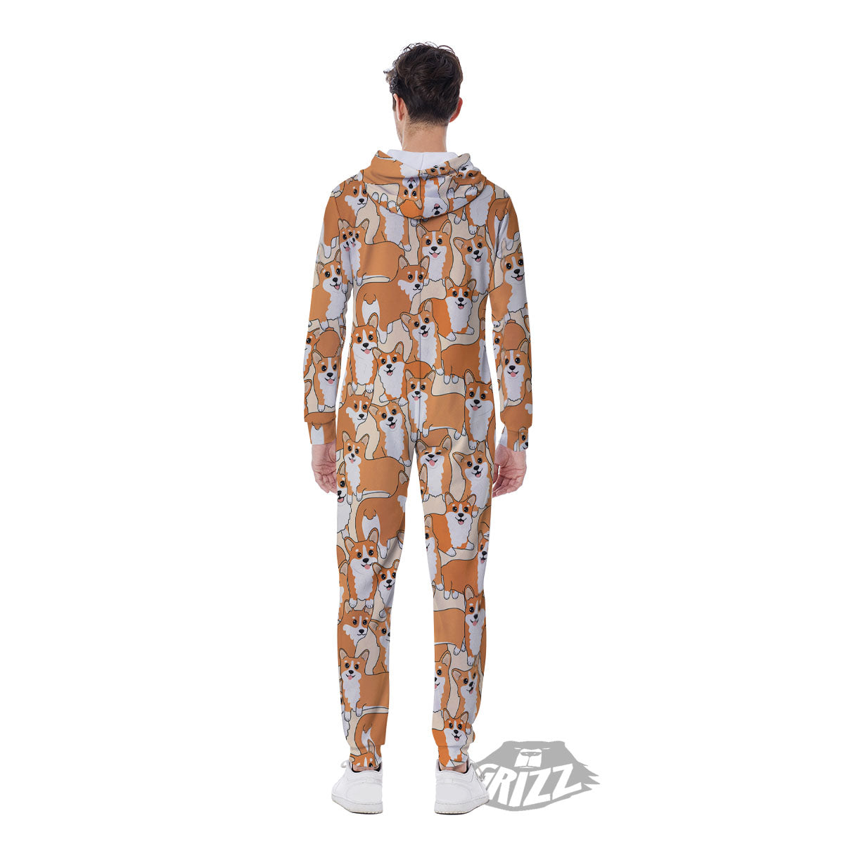Little Corgi Print Pattern Men's Jumpsuit-grizzshop