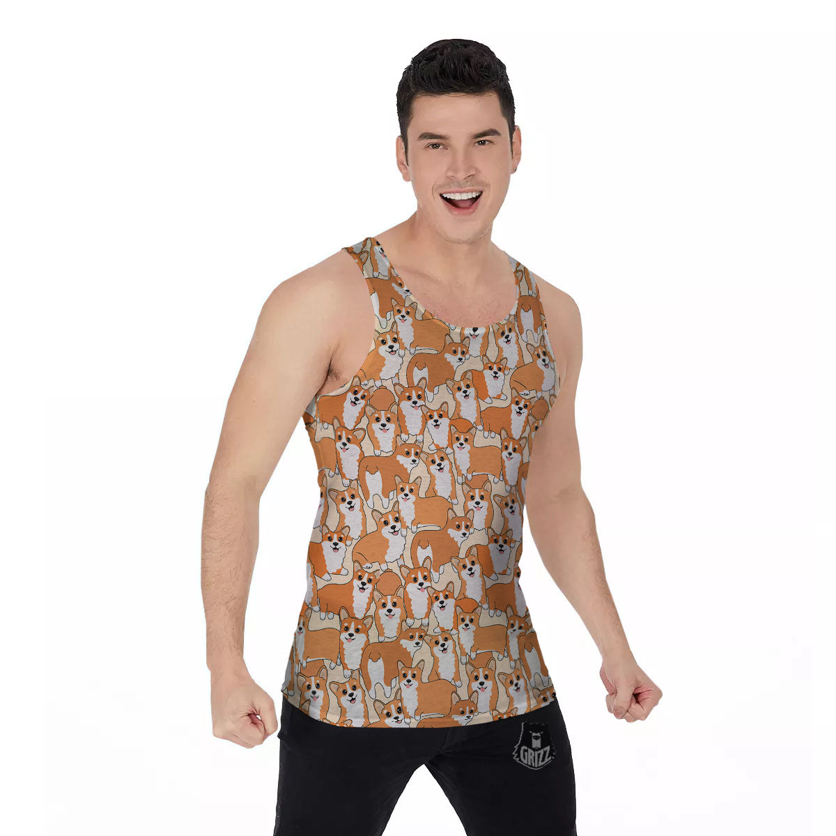 Little Corgi Print Pattern Men's Tank Top-grizzshop