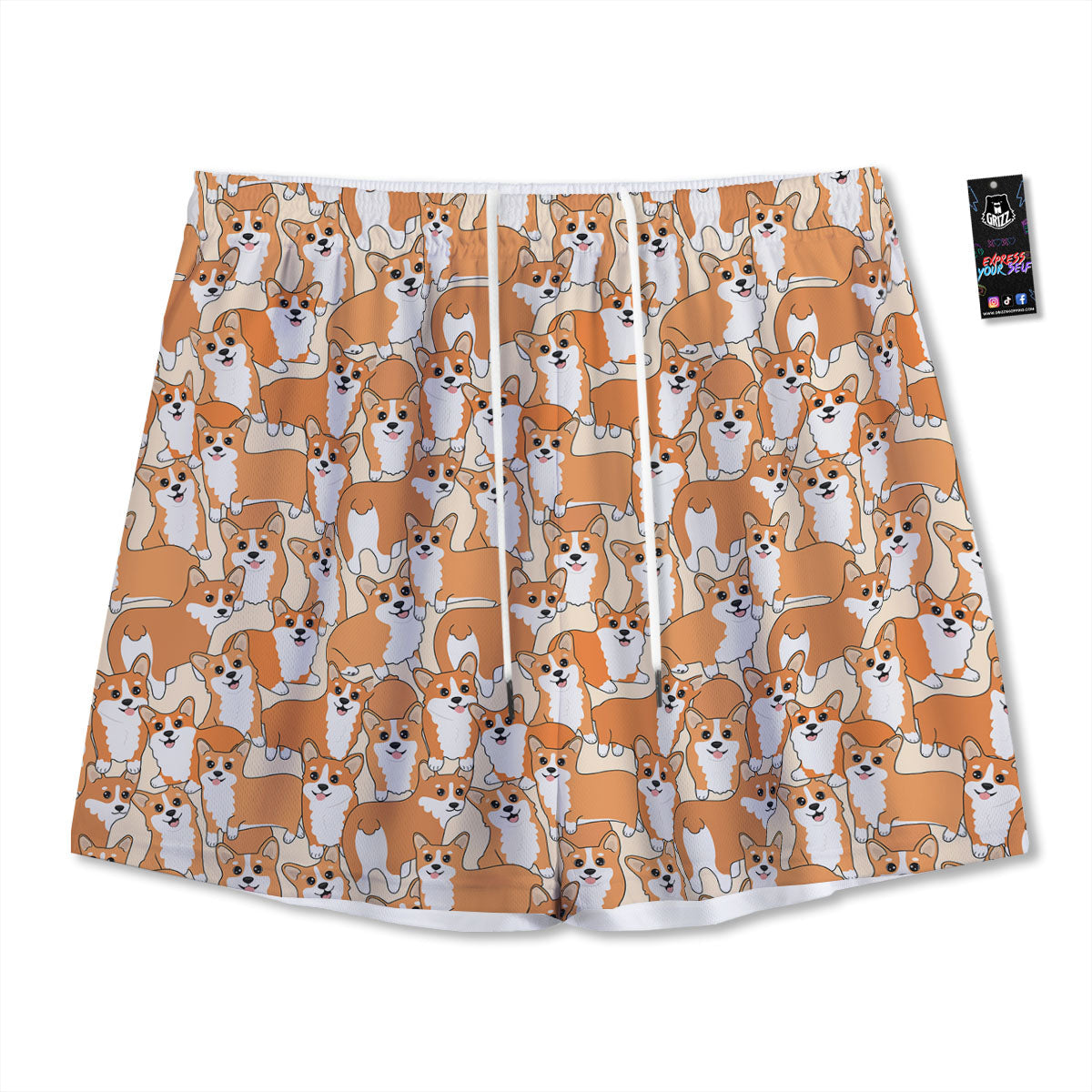 Little Corgi Print Pattern Mesh Shorts