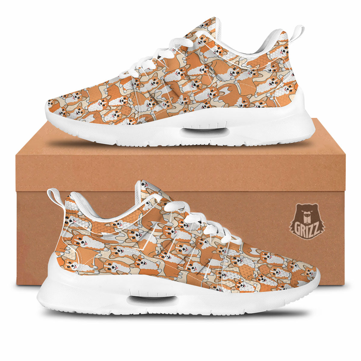 Little Corgi Print Pattern Tennis Shoes-grizzshop