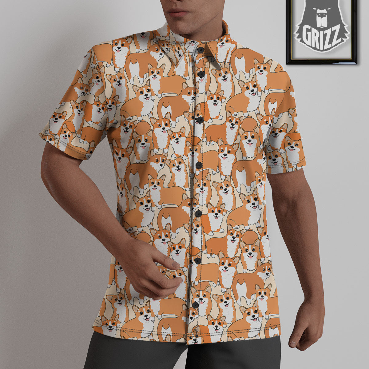 Little Corgi Print Pattern Untucked Shirts-grizzshop