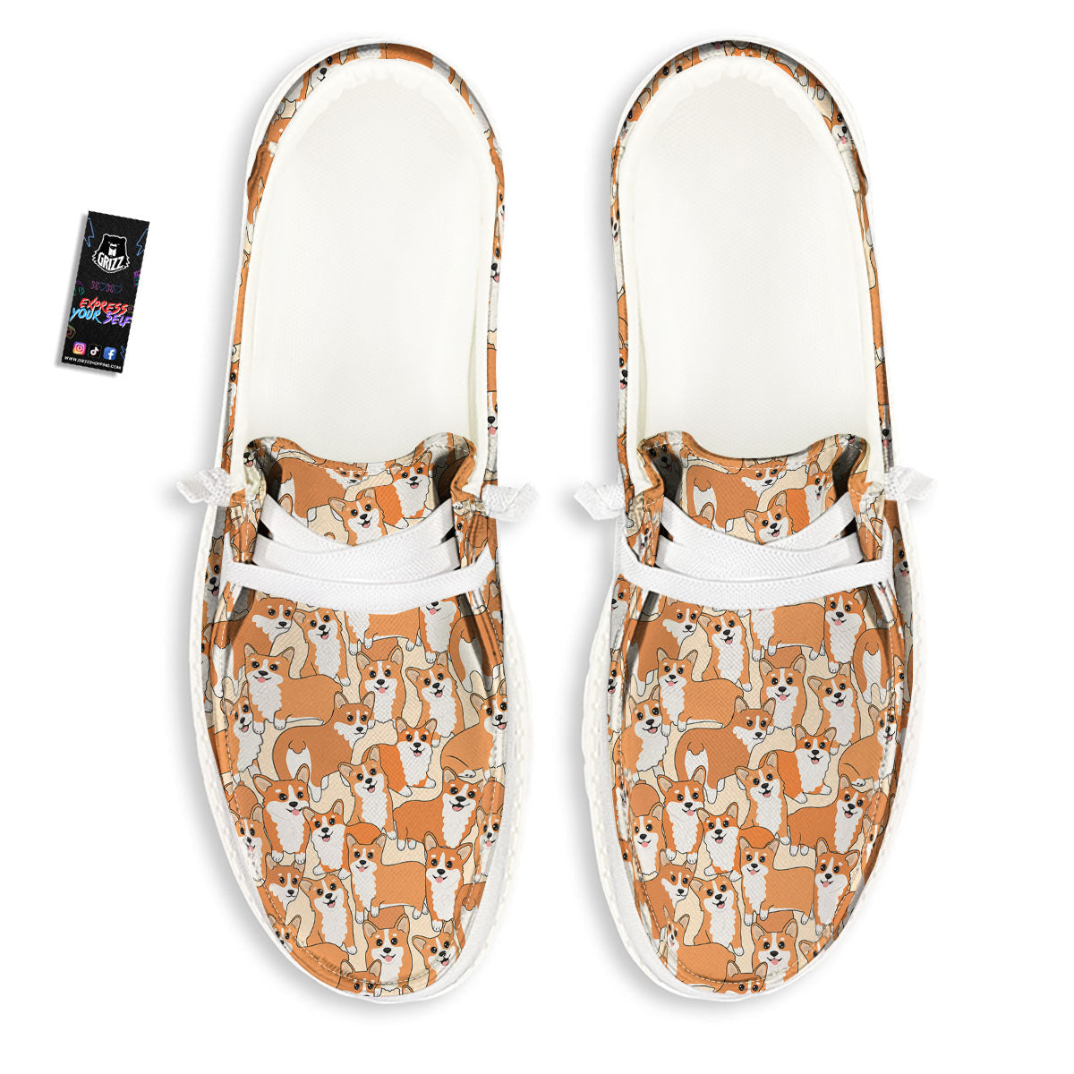 Little Corgi Print Pattern White Loafers-grizzshop
