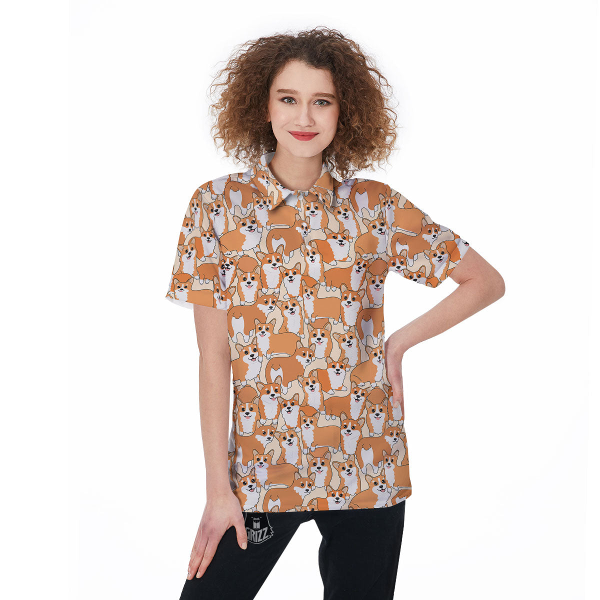 Little Corgi Print Pattern Women's Golf Shirts-grizzshop