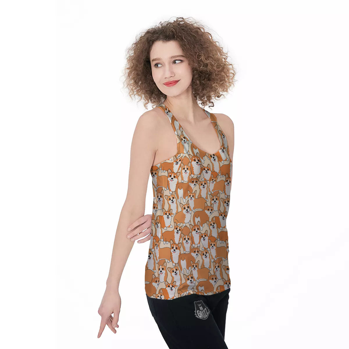 Little Corgi Print Pattern Women's Racerback Tank Top-grizzshop
