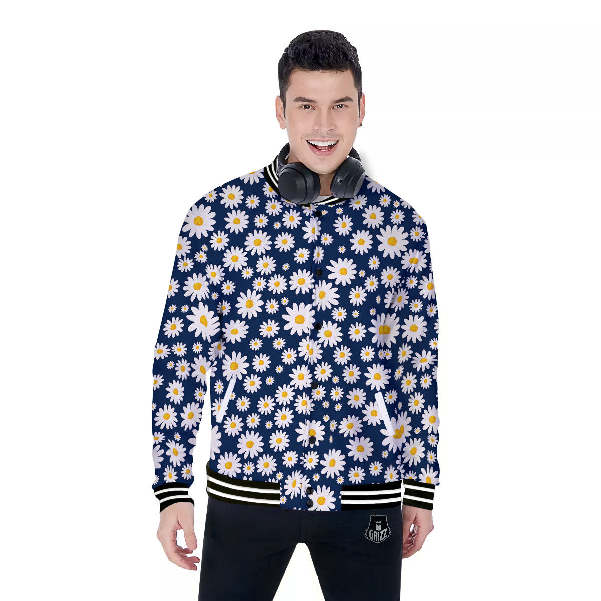 Little Daisy Daisy Print Baseball Jacket-grizzshop