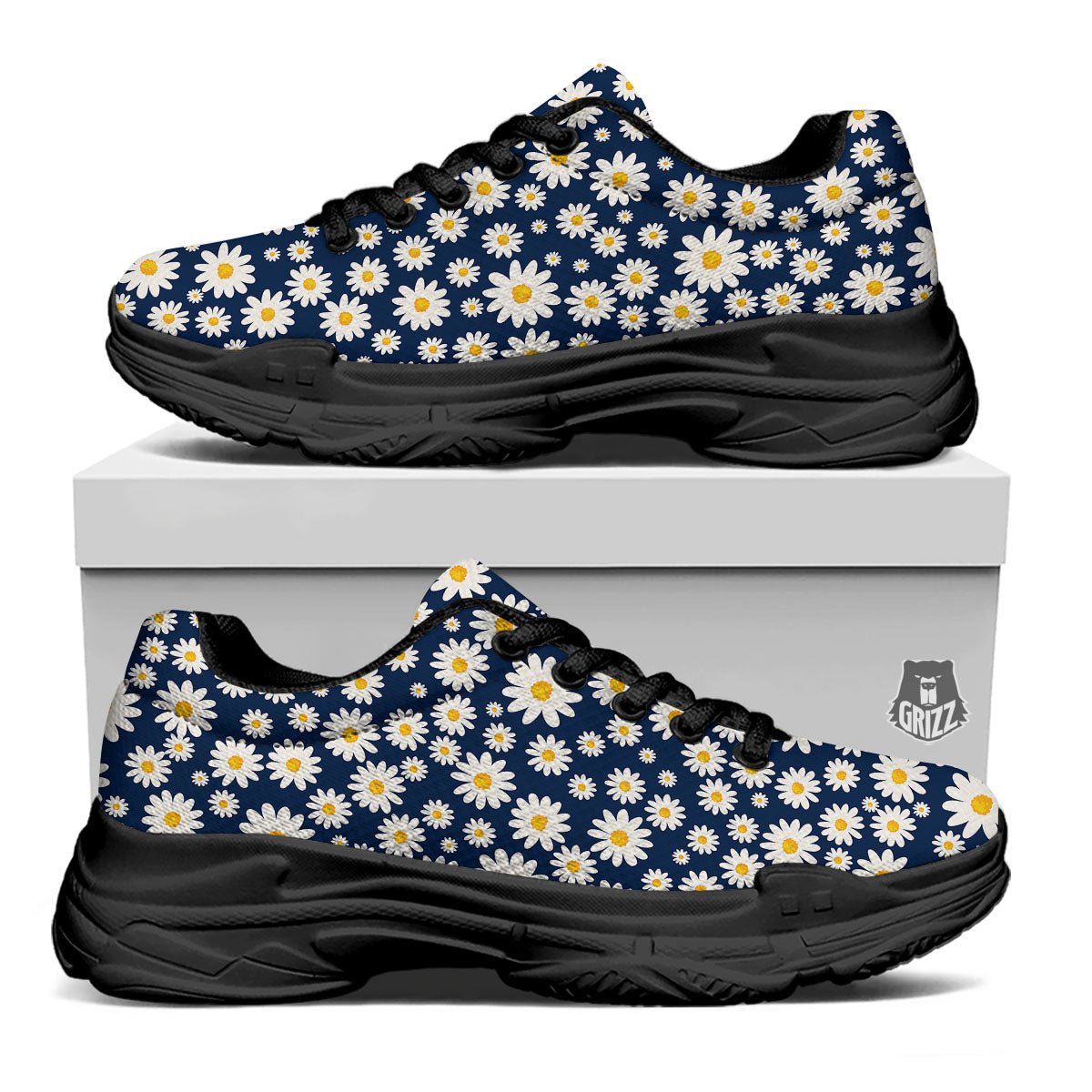 Little Daisy Daisy Print Black Chunky Shoes-grizzshop