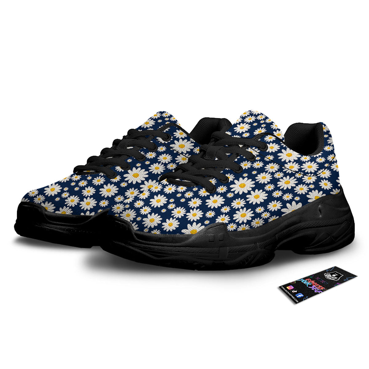 Little Daisy Daisy Print Black Chunky Shoes-grizzshop
