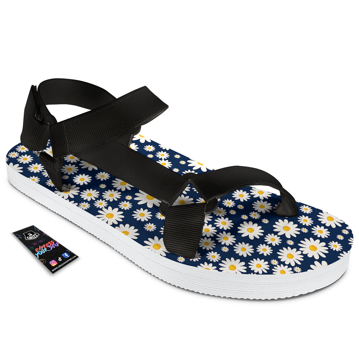 Little Daisy Daisy Print Black Open Toe Sandals-grizzshop