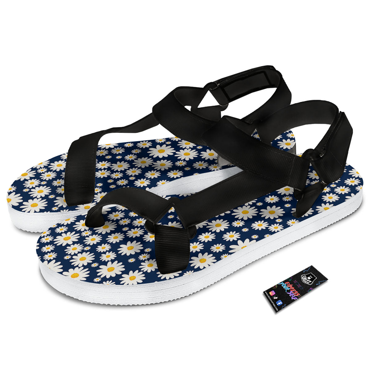 Little Daisy Daisy Print Black Open Toe Sandals-grizzshop