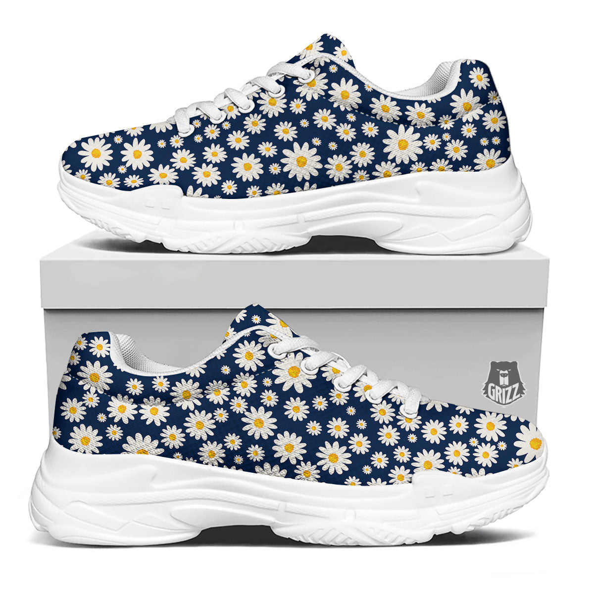 Little Daisy Daisy Print White Chunky Shoes-grizzshop