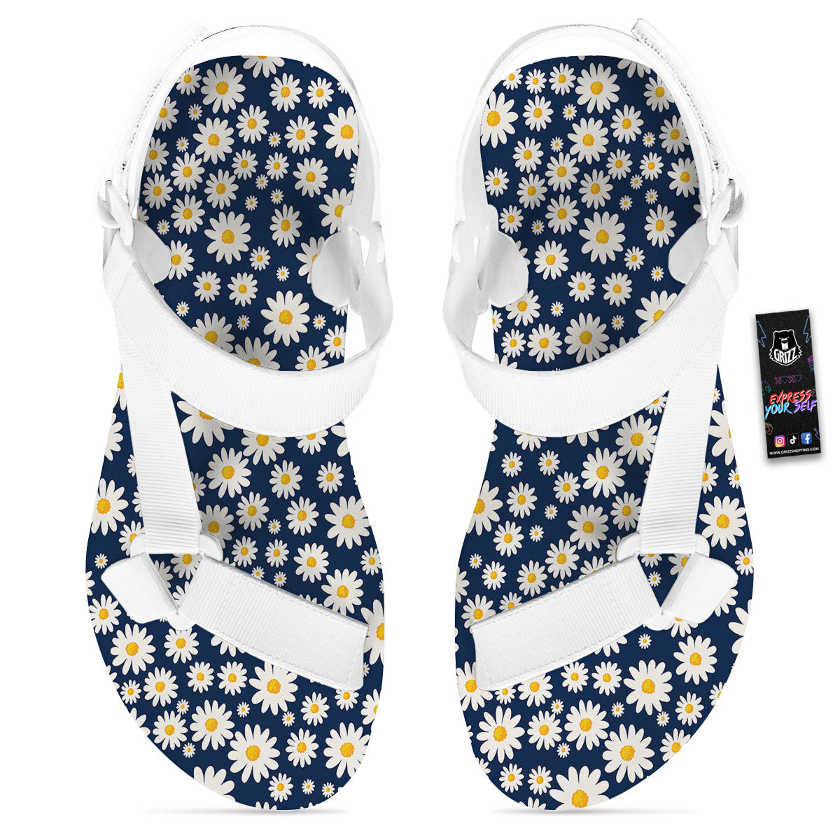 Little Daisy Daisy Print White Open Toe Sandals-grizzshop