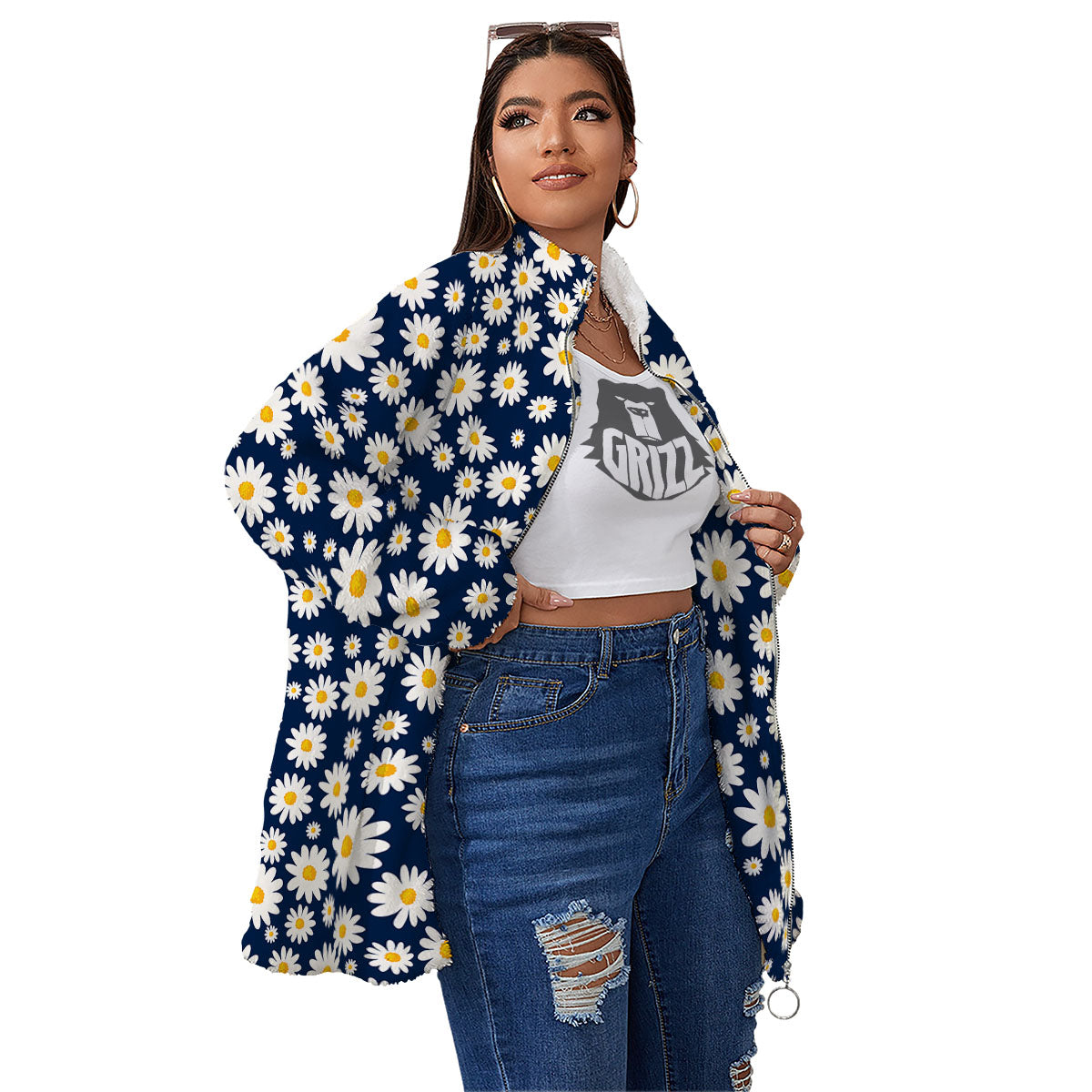 Little Daisy Daisy Print Women's Sherpa Jacket-grizzshop