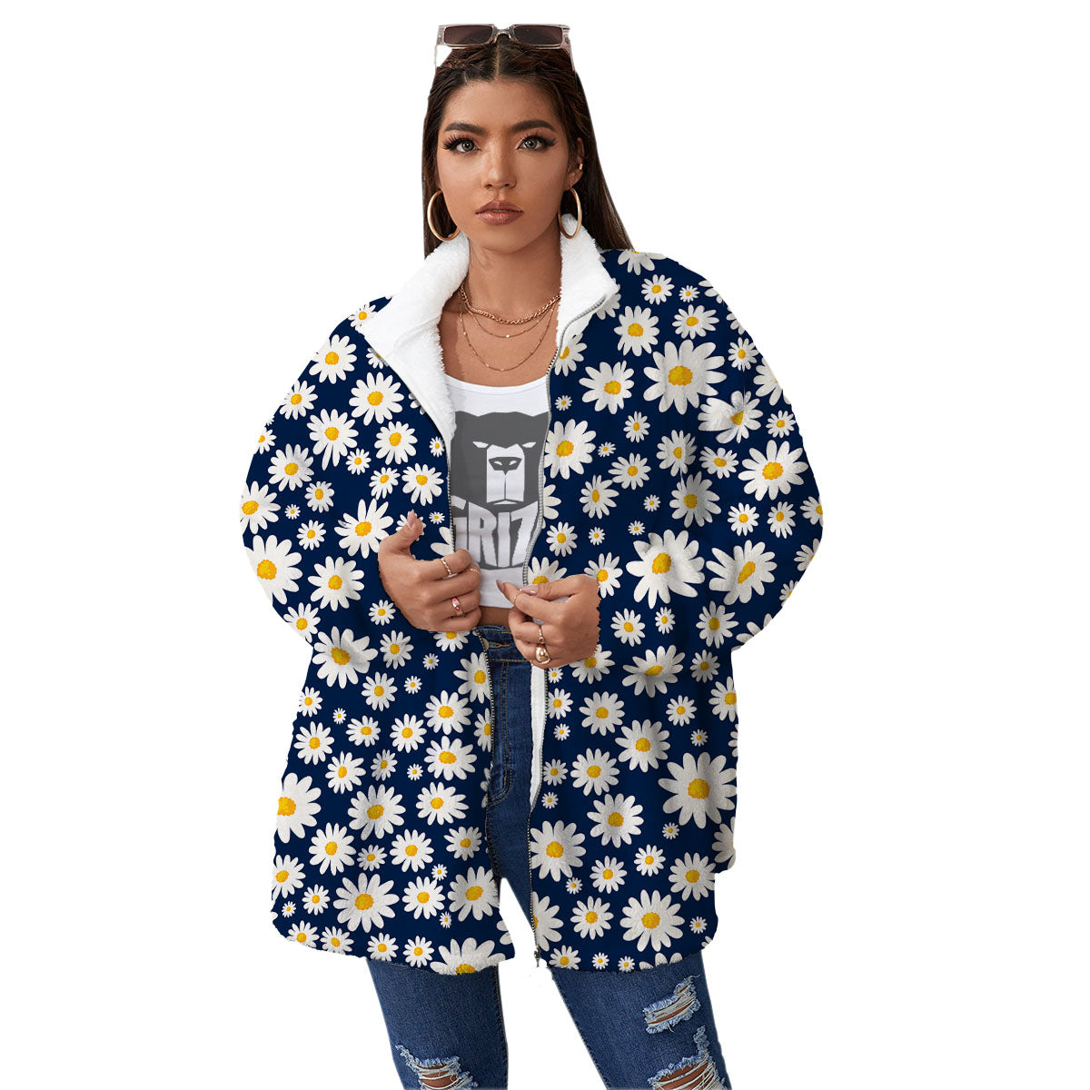 Little Daisy Daisy Print Women's Sherpa Jacket-grizzshop